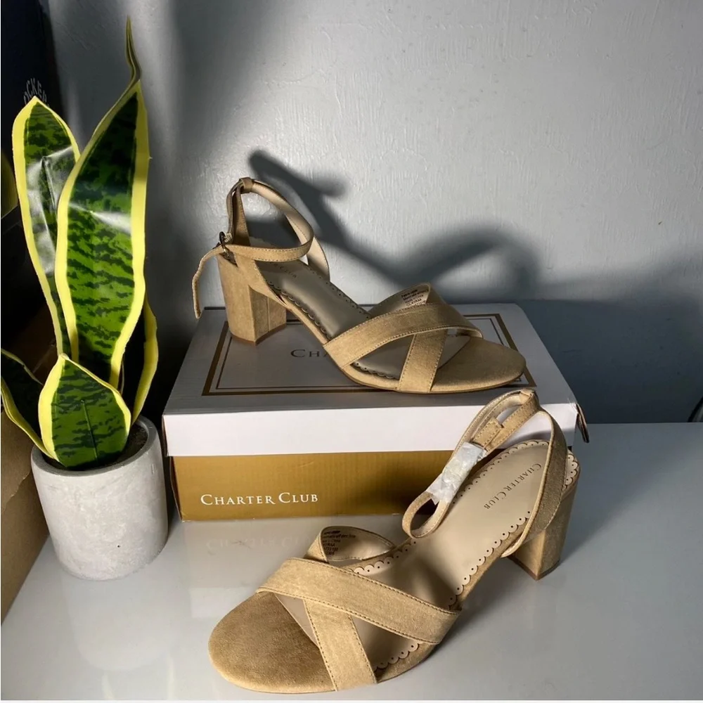 Charter Club‎ Women's Beige Block Heel Sandals